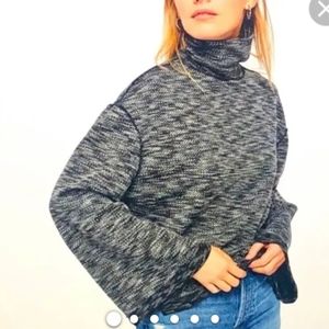 We the Free women's gray, black, white hi front low back turtle neck sweater.